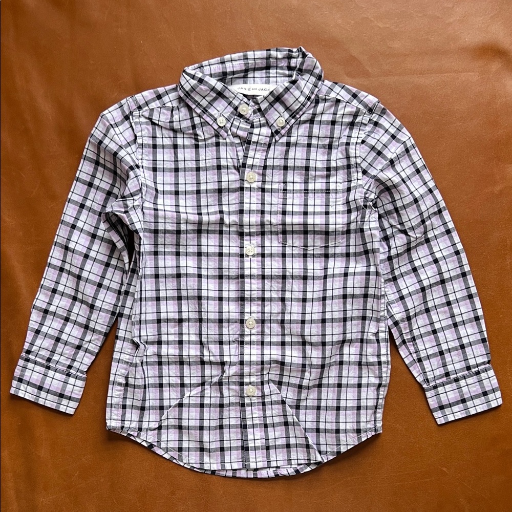 JANIE & JACK Navy and Purple Plaid Shirt, 3T